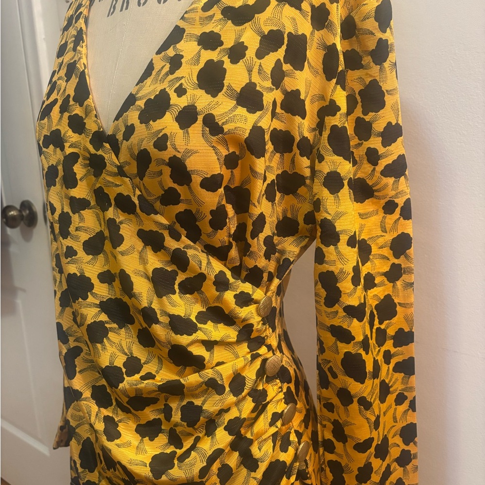 Vintage Yellow and Black Pattern Long Sleeve Dress - S - Picture 2 of 14